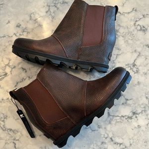 Sorel Joan of Arctic Wedge II Waterproof Leather Chelsea Boots Burro Redwood-NWT
